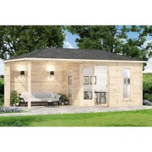 Alpholz - Koop het 5-hoekig Tuinhuis Liwa-28 met overdekt Terras & hoge kwaliteit gelijmd hout dubbele deur +++ Bestel nu bij de specialist Naturel ,