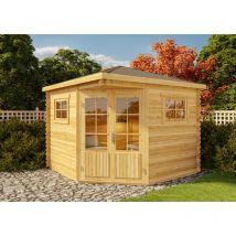 Alpholz - Abri de jardin pentagonal Claudia-28 Marron Imprégné, 28 mm Épaisseur paroi 325 x cm