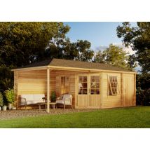 Alpholz - Abri de jardin pentagonal Rhein-40 avec extension Marron Imprégné, 40 mm Épaisseur paroi 734 x 322 cm