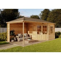 Abri de jardin pentagonal Moselle Marron Imprégné, 40 mm Épaisseur paroi 650 x 325 cm
