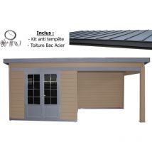 Green Outside - Abri de jardin - Pool House aluminium et composite 6x3 toit plat contemporain - Moderne - Résitant aux intempéries - Durable - Sans