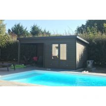 Abri de jardin - Pool House aluminium et composite 6x3 toit plat contemporain - Moderne - Résitant aux intempéries - Durable - Sans entretien
