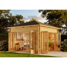Alpholz - Abri de jardin Sunshine iso avec grande porte-fenêtre Marron Imprégné, 40 mm Épaisseur paroi 390 x cm