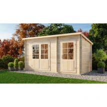 Carlsson - Abri de jardin toit en pente Martina-28 avec extension Naturel , 28 mm Épaisseur paroi 450 x 225 cm