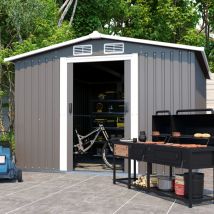 Abri de jardin, toit en pente, porte verrouillable, abri métallique pour jardin/terrasse/pelouse/garage, 246x301x178cm, gris