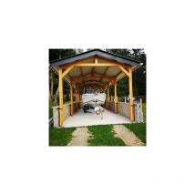 Abri Deux Pentes, 650cmx800cm, Bois douglas Français, Carport, Auvent, Abri voiture