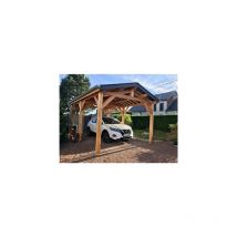 Abri Deux Pentes, 350cmx1250cm, Bois douglas Français, Carport, Auvent, Abri voiture