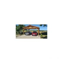 Abri Deux Pentes, 550cmx550cm, Bois douglas Français, Carport, Auvent, Abri voiture