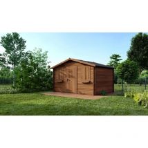 Altanka - Abri de jardin en bois - 12m2 - 4x3m - Traité - Ep. 28mm - Couleur: marron