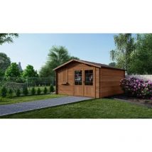 Altanka - Abri de jardin en bois - 16m2 - 4x4m - Traité - Ep. 28mm - Couleur: marron