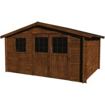 Abri jardin bois 'Valerian' - 11.86 m² - 3.98 x 2.98 x 2.29 m - 34 mm - Traité marron