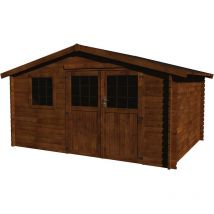 Abri jardin bois 'Vallauris' - 15.84 m² - 3.98 x 3.98 x 2.29 m - 34 mm - Traité marron