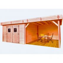 Habrita - Abri sans plancher avec terrasse 20,64m² bois naturel din3434.02b