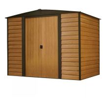 Abri Métal Habrita Foresta Arrow Woodridge 4,58m2 Imitation Bois Toit 2 Pentes Avec Double Porte Coulissante