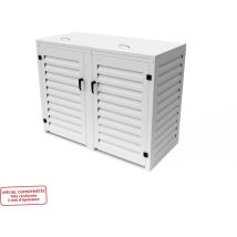 Cache Poubelle Double en Aluminium thermolaqué Spécial Copropriété (3mm) - 2x360 Litres - Blanc