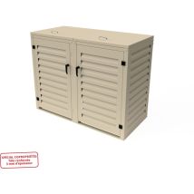 Cache Poubelle Double en Aluminium thermolaqué Spécial Copropriété (3mm) - 2x360 Litres - Crème