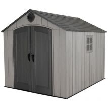 Abri Habrita AP2430BO résine pehd imitation bois grnad volume de 7,44m2 avec plancher toit 2 pentes