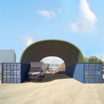 8x12 m Abri monté sur containers, PRIMEtex 2300 anti-feu, vert foncé