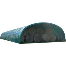 Abri tunnel en largeur 6 m pas à 1.50 m - Long 25.50 m, type Camion 640 gr/m² vert, Façade 2 portes dbles, Fix. Sol enrobé