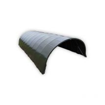 Abri tunnel largeur 8 m pas à 1.50 m - Long 13.50 m, type 250μ vert/blanc, Façade Pas de portes, Fix. Sol terre bâche enterrée