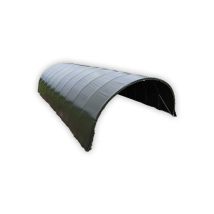 Abri tunnel largeur 8 m pas à 1.50 m - Long 16.50 m, type Camion 640 gr/m² vert, Façade 1 porte souple et 1 façade pleine, Fix. s