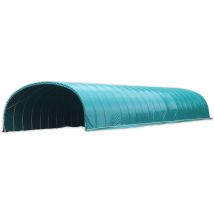 Abri tunnel largeur 9.30 m pas à 1.50 m - Long 21 m, type Camion 640 gr/m² beige, Façade 1 porte souple et 1 façade pleine, Fix. s