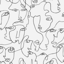Holden - Abstract Faces Wallpaper Black White Trendy Modern Contemporary