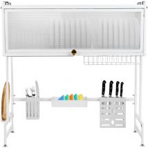 Abtropfgestell, 65 x 30 x 78 cm, Abtropfgestell über der Spüle, mit Messerhalter, Utensilienhalter, Schneidebretthalter (Farbe: Weiß)