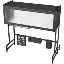 Abtropfgestell, 75 x 30 x 78 cm, Abtropfgestell über der Spüle, mit Messerhalter, Utensilienhalter, Schneidebretthalter (Farbe: Schwarz)