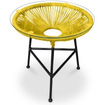 Privatefloor - Garden Table - Side Table - Acapulco Yellow Glass, Synthetic Rattan, Stainless Steel, Metal, pp - Yellow