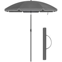 Parasol À Manche - Parasol De Plage - Diamètre 180 Cm - Rond / Octogonal Parasol De Jardin - Articulé - Inclinable - Avec Sac De Transport - Gris - 