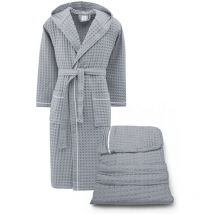 Accappatoio Uomo Donna in Cotone con Cappuccio, BEEApone Nido d'Ape, Colore Grigio Chiaro, Asciugatura Rapida, Morbido S