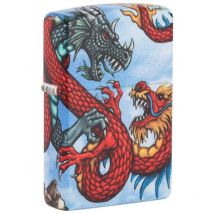Zippo - Accendino Dragon Design 49354, Accendino Antivento Ricaricabile Realizzato in Metallo con Caratteristico 'click' Color Azzurro Rosso