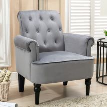 Modern Velvet Accent Chair – Tufted Button Reading Chair with Arms, Upholstered Tall Back, Solid Wood Legs for Living Room, Bedroom, Waiting Room