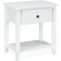 Narrow Side End Table Accent Table with 1 Drawer & Open Storage Shelf & Solid Pine Wood Legs White
