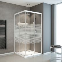 Accès d'angle droit avec parois portes de douche coulissantes, 75-90 x 75-90 x 180 cm, verre 4 mm, Sunny Schulte, décor rayures, profilé blanc