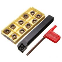Accessoire pour tour à métaux,Porte-outil de tournage 12x100mm avec 10 plaquettes carbure CCMT09T304-PM et une barre Trimec