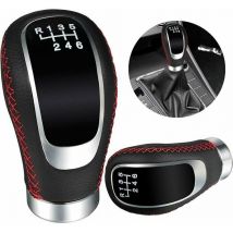 Accessoire Voiture Interieur Universel Pommeau Levier Vitesse Cuir 6 Vitesses avec 3 Adaptateurs 8mm 10mm 12mm Noir Rouge pour la plupart des