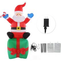 Accessoires de bonhomme de neige gonflables lumineux de Noël, 1,8 m - vieil homme assis sur une boîte cadeau