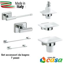 Cosedacasa - Accessori Da Arredo Bagno 7pezzi In Ceramica E Metallo Cromato Made In Italy New