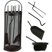 Set Attrezzi Per Camino Stufe A Legna 4 Pz Con Raccoglitore A Semicerchio Con Rete Futura Yz0002