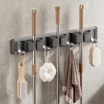Accroche Balai Mural Aluminium, sans Percage, Support Adhesif avec Crochet, Range, Porte Outils pour Cuisine, Garage, Jardin, Salle de Bain (Gris,3
