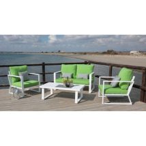 Ensemble moderne de jardin – Aluminium léger – Coussins déhoussables – Blanc pistache – 4 à 5 personnes – Salon de jardin