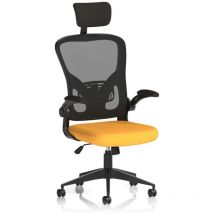 Ace Executive Bespoke Fabric Seat Senna Yellow Mesh Chair with Folding Arms KCUP