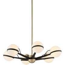 Hudson Valley - Ace Lampadario 6 Luci Bronzo Testurizzato Ottone Spazzolato, Vetro