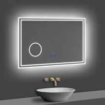 Acezanble - 80x60cm miroir lumineux de salle de bain regtanglaire avec Bluetooth, 3 Couleurs et Loupe