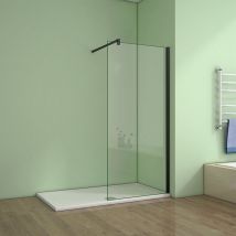 Acezanble - 1100x2000mm Black Walk In Wet room Shower Enclosure Easyclean Glass