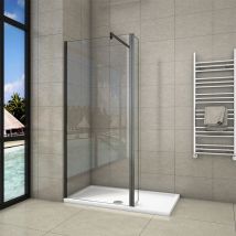 Acezanble - 1100x1950mm Walk In Shower Black Rotational Panel Wet Room Easyclean Glass