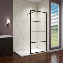 Acezanble - Biubiubath 1100x1850mm Black Walk In Wet room 8mm Nano Glass Screen with 1600x760mm shower tray