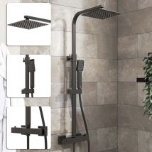Acezanble - 20cm Square Matte Black Bathroom Thermostatic Mixer Shower Set With Shower Head